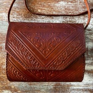 Vintage Moroccan EmilyAnn Tooled Leather Crossbody Small &lipstick Cover